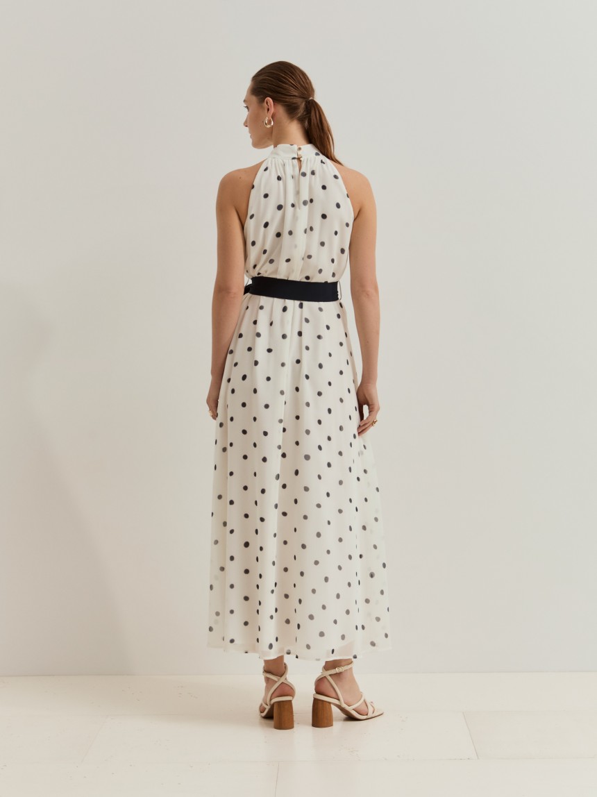 Vestido midi polka dots de manga cava