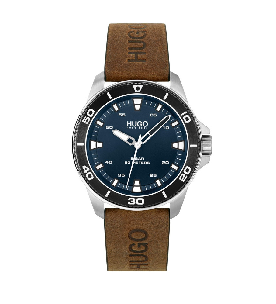 Relógio analógico HUGO com pulseira de couro Streetdriver azul