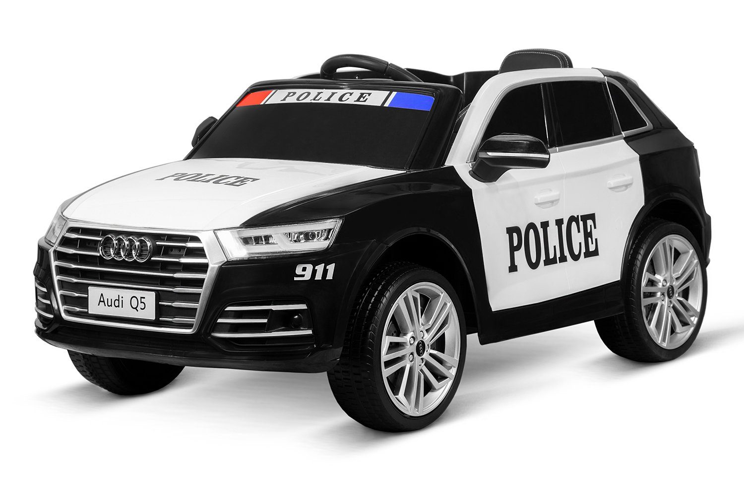 Carrinho elétrico infantil Kidix Audi Q5 Police com 2 baterias de 40W 12V 7Ah.