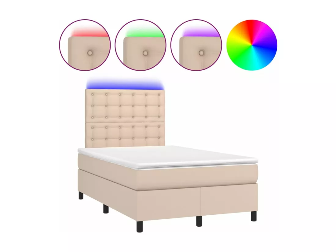 Sommier tapissier matelas LED Cappuccino 120x200 cm Similicuir