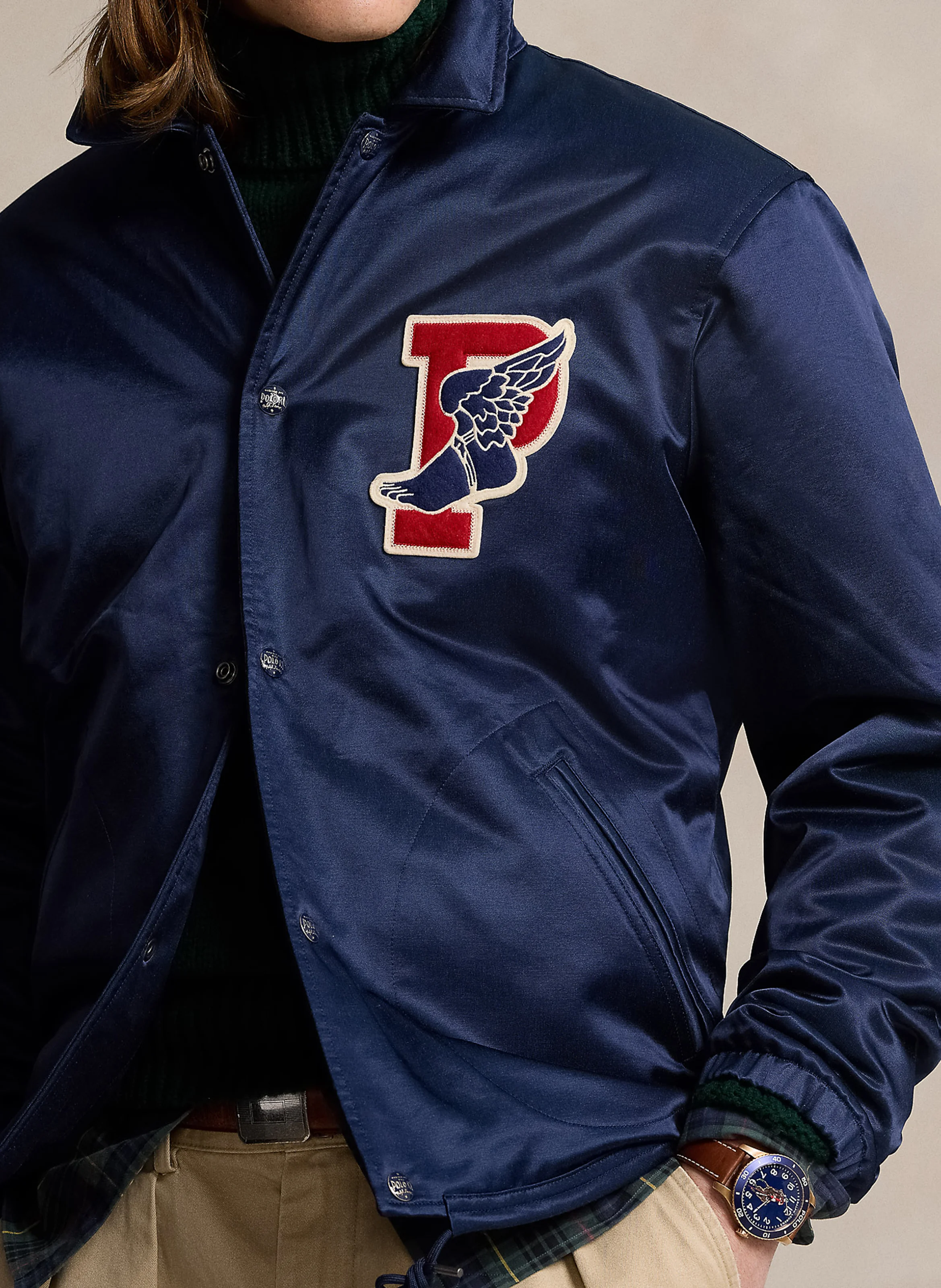 Veste droite satinée en coton mélangé | Bleu