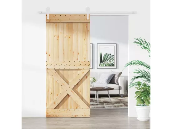 Porte coulissante et kit de quincaillerie 90x210 cm pin massif