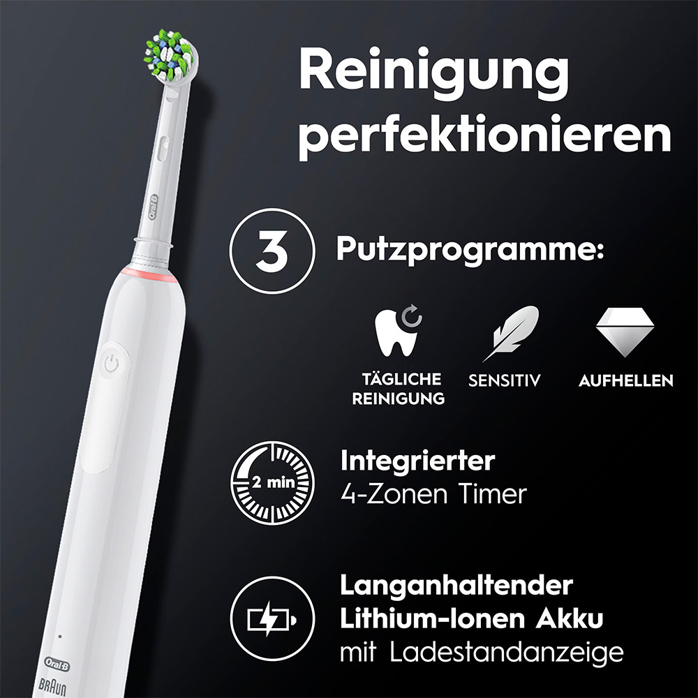 Pro 3 3000 Sensitive Clean Elektrische Zahnbürste mit Induktiver Ladestation / 2 Bürstenköpfen (760918) - Weiss