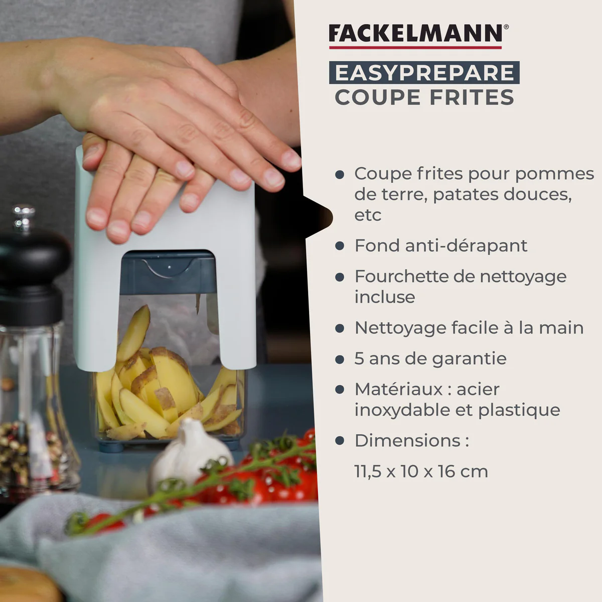 Coupe frites manuel avec récipient et brosse de nettoyage Easy Prepare