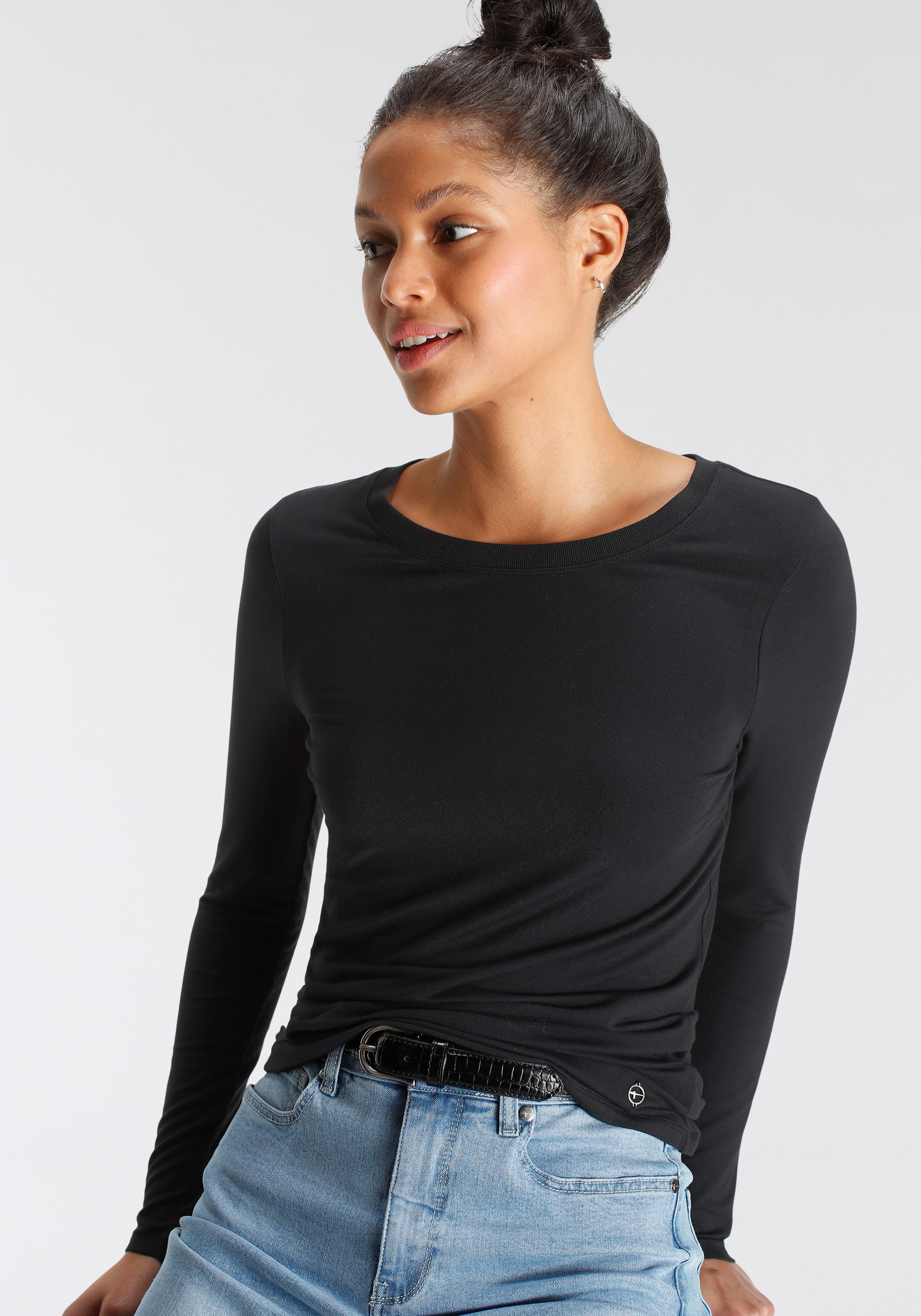 Tamaris Langarmshirt , langärmliges Basicshirt mit Rundhalsausschnitt