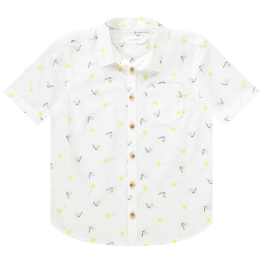 Chemise manches courtes imprimé masques/palmiers pour garçon - Blanc