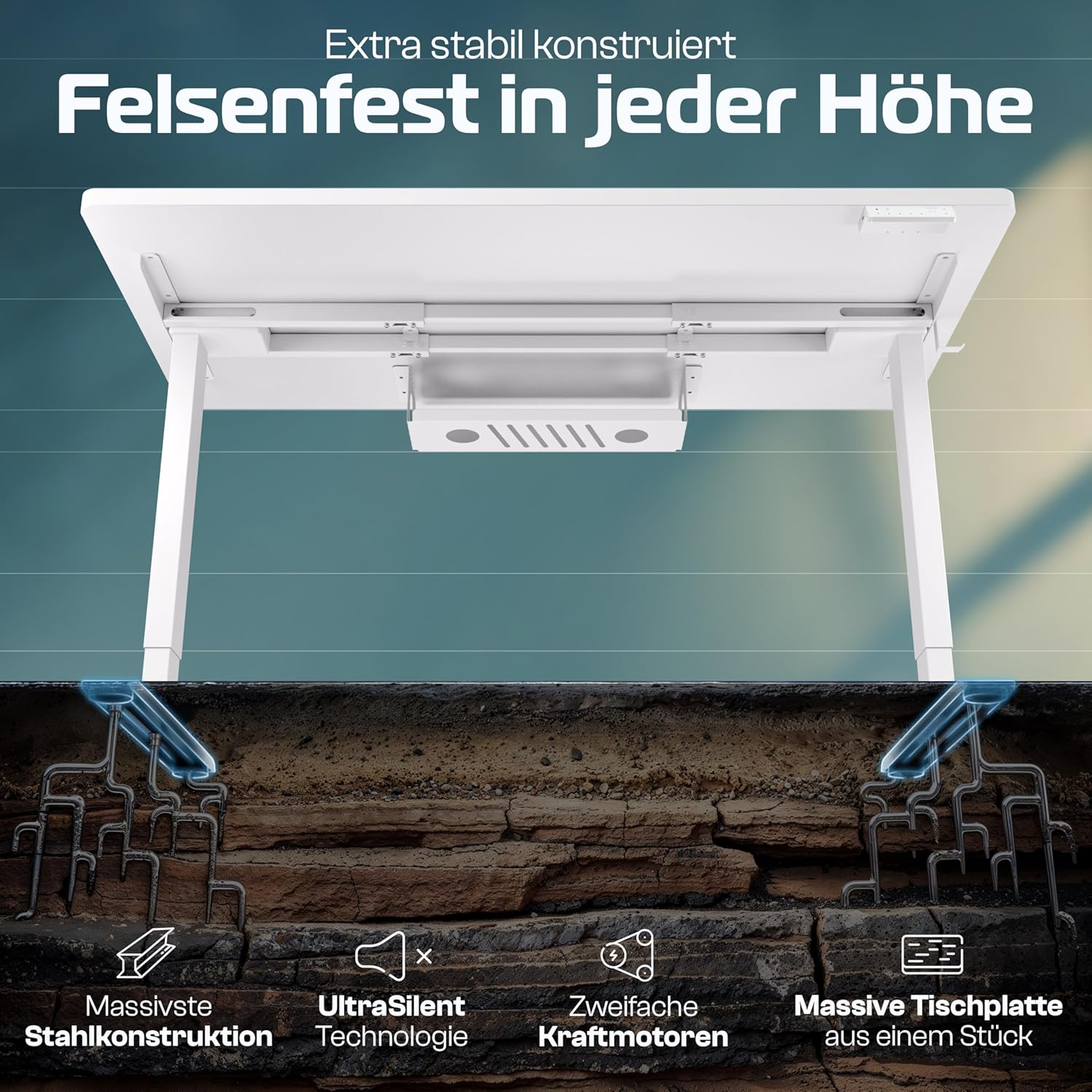 ProDesk Höhenverstellbarer Schreibtisch 140x70 Elektrische Smart Steuerung, Memory Funktion, Kabelmanagement | Stufenlose Höhenverstellung 72-120cm (Metall Weiß/Holz Weiß)