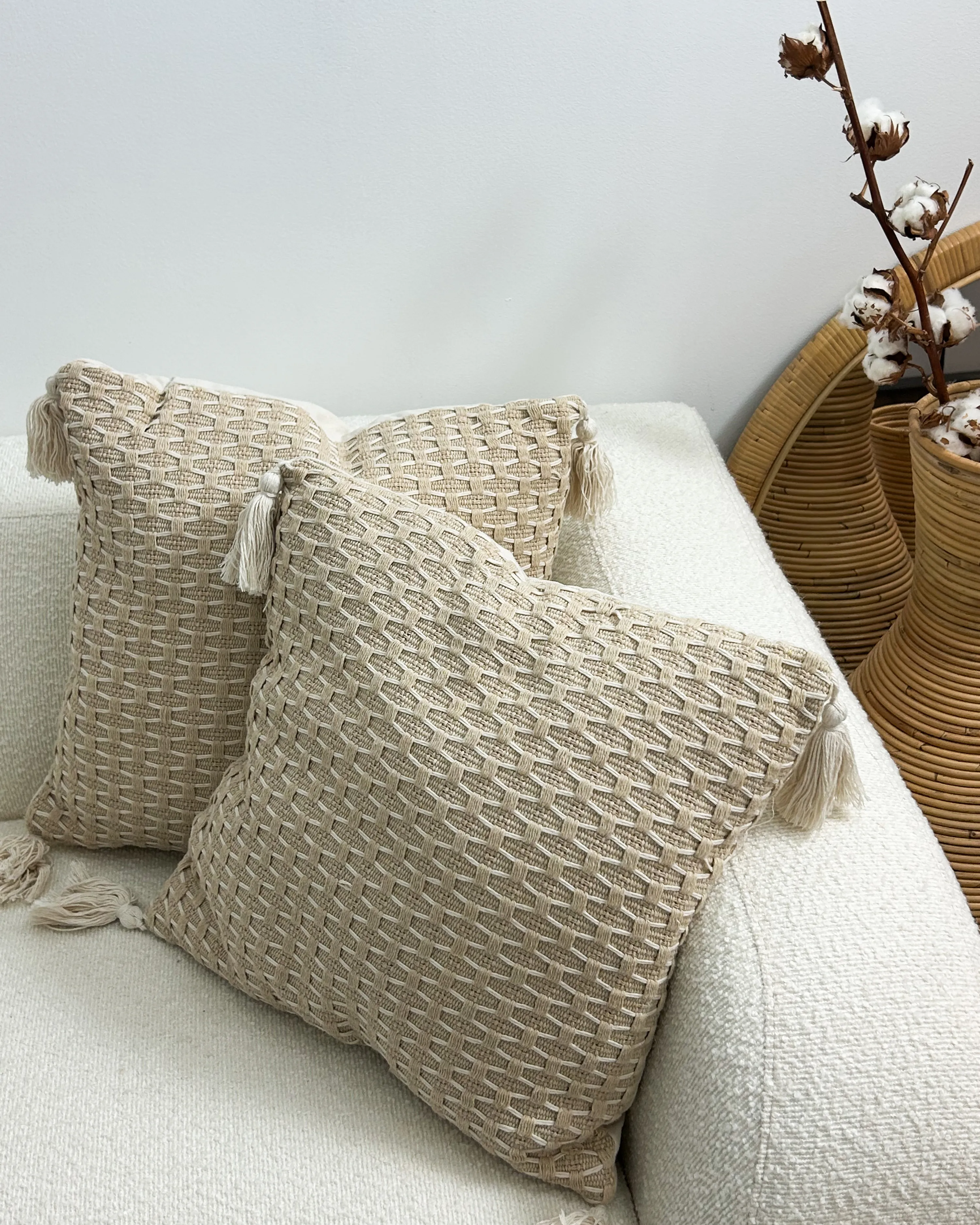 Set van 2 sierkussens HAKONE 42 x 42 cm Lichtbeige geometrisch patroon