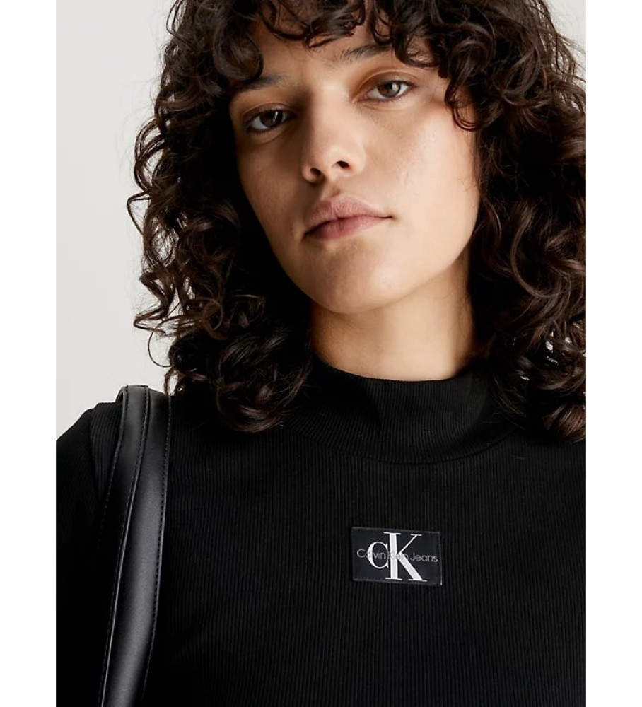 Vestido Calvin Klein Jeans canelado de manga comprida e modelagem justa, preto