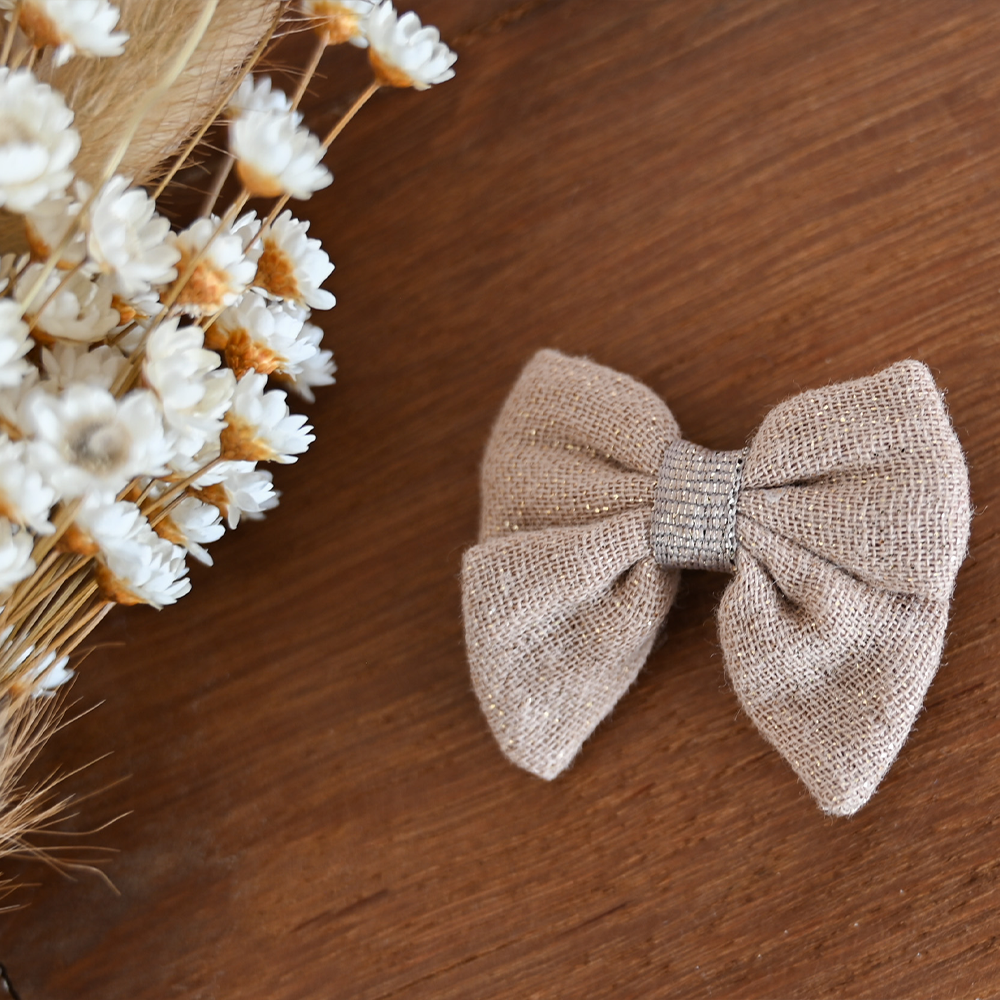 Barrette Mini Noeud Papillon Gaze Pailletée Camel