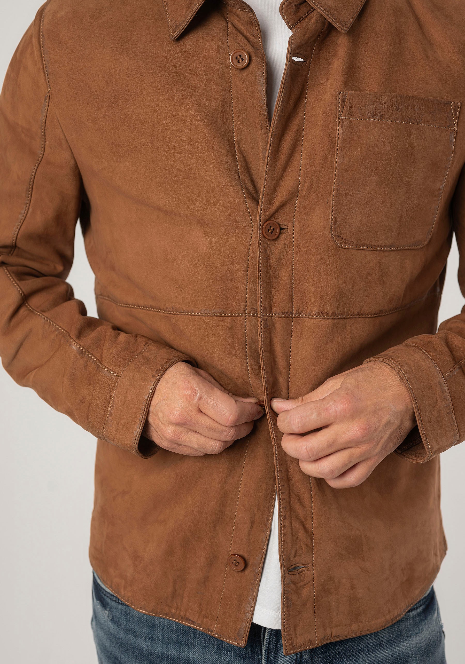 Mauritius Lederjacke »MMJemmo« mit Hemdblusenkragen, Knopfleiste