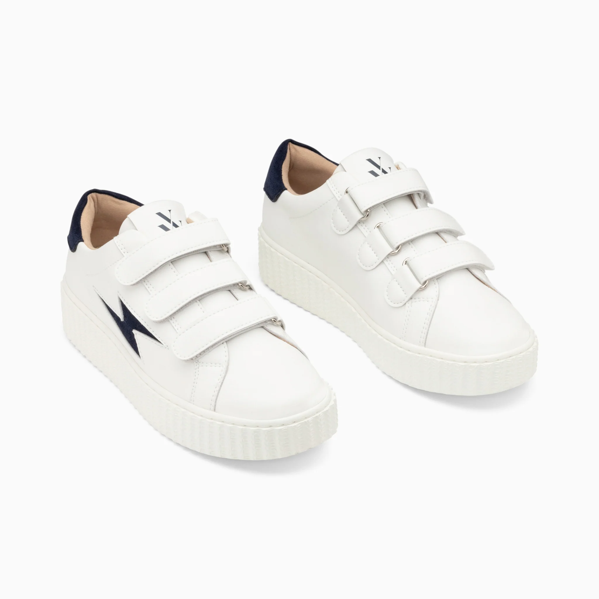 Sneakers-Baskets éclair Vicky blanc et marine à scratchs