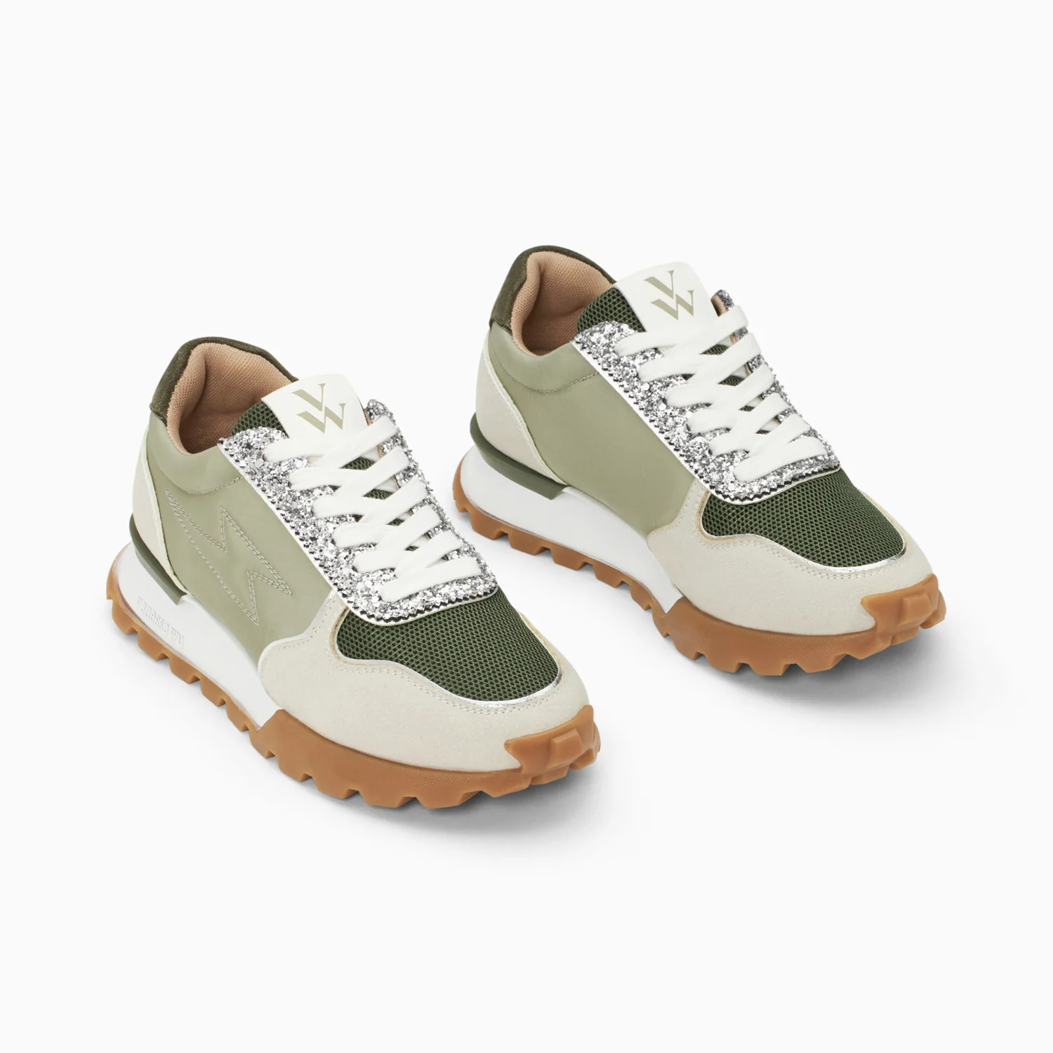 Sneakers-Baskets éclair Paola kaki et argent à semelle running