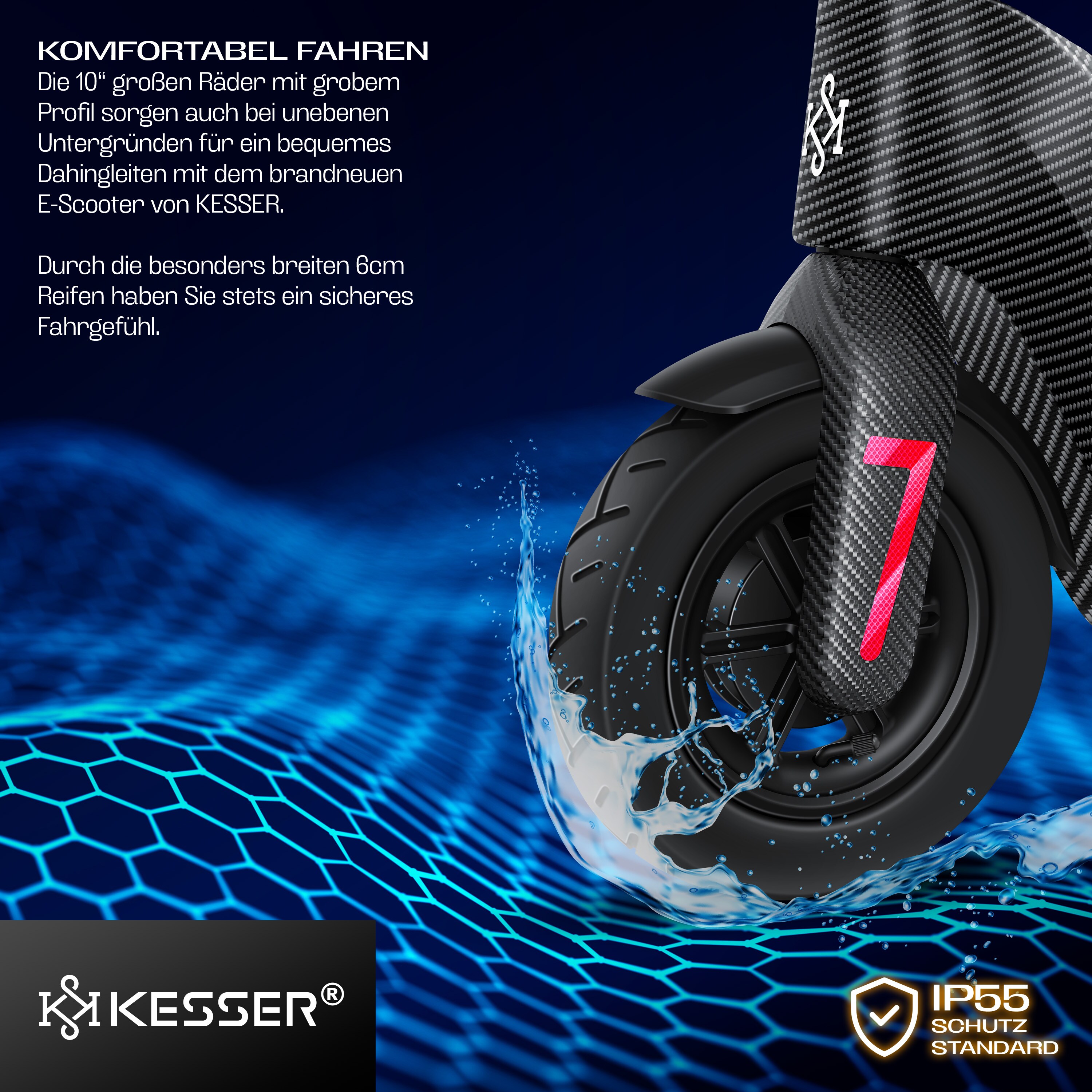 KESSER® E-Scooter mit Straßenzulassung 40km Reichweite Faltbarer Elektro 36V / 10 Ah Batterie Roller Belastung bis 120kg 450W Motor 10