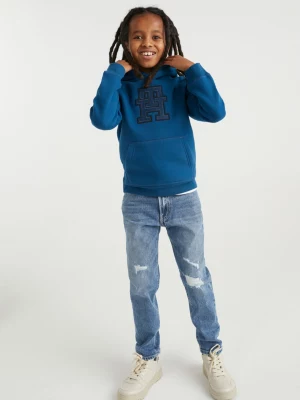Calça jeans reta moderna com efeito desgastado TH