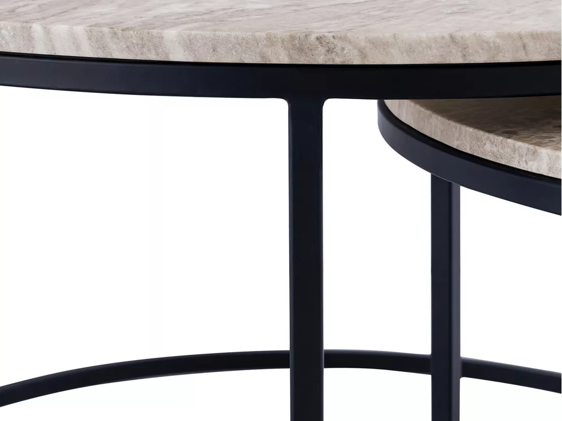 Tables basses gigognes en marbre et métal - Beige et Noir - MABELA
