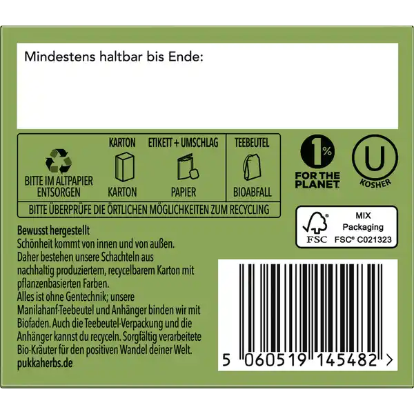 Bio-Kräutertee Peace, mit Grüner Minze, Ashwagandha und Hanfsamenöl