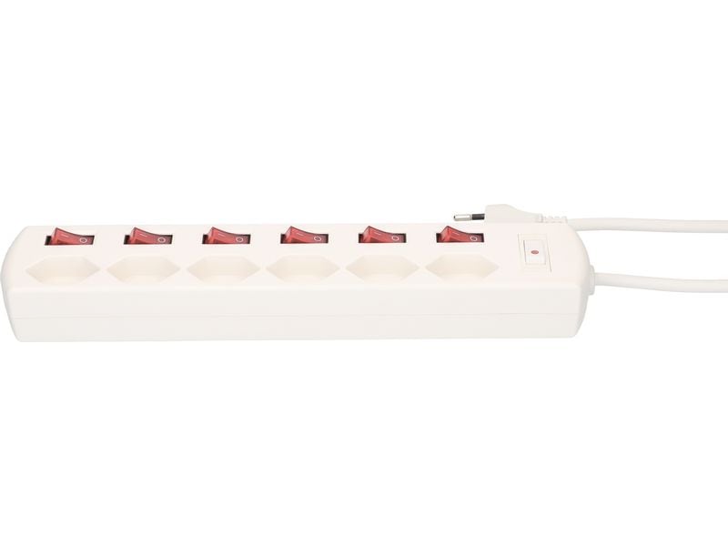 Max Hauri Steckdosenleiste Multi-Switch Weiss 6 x T13 Steckdosenleiste mit 6 T13 Steckplätzen