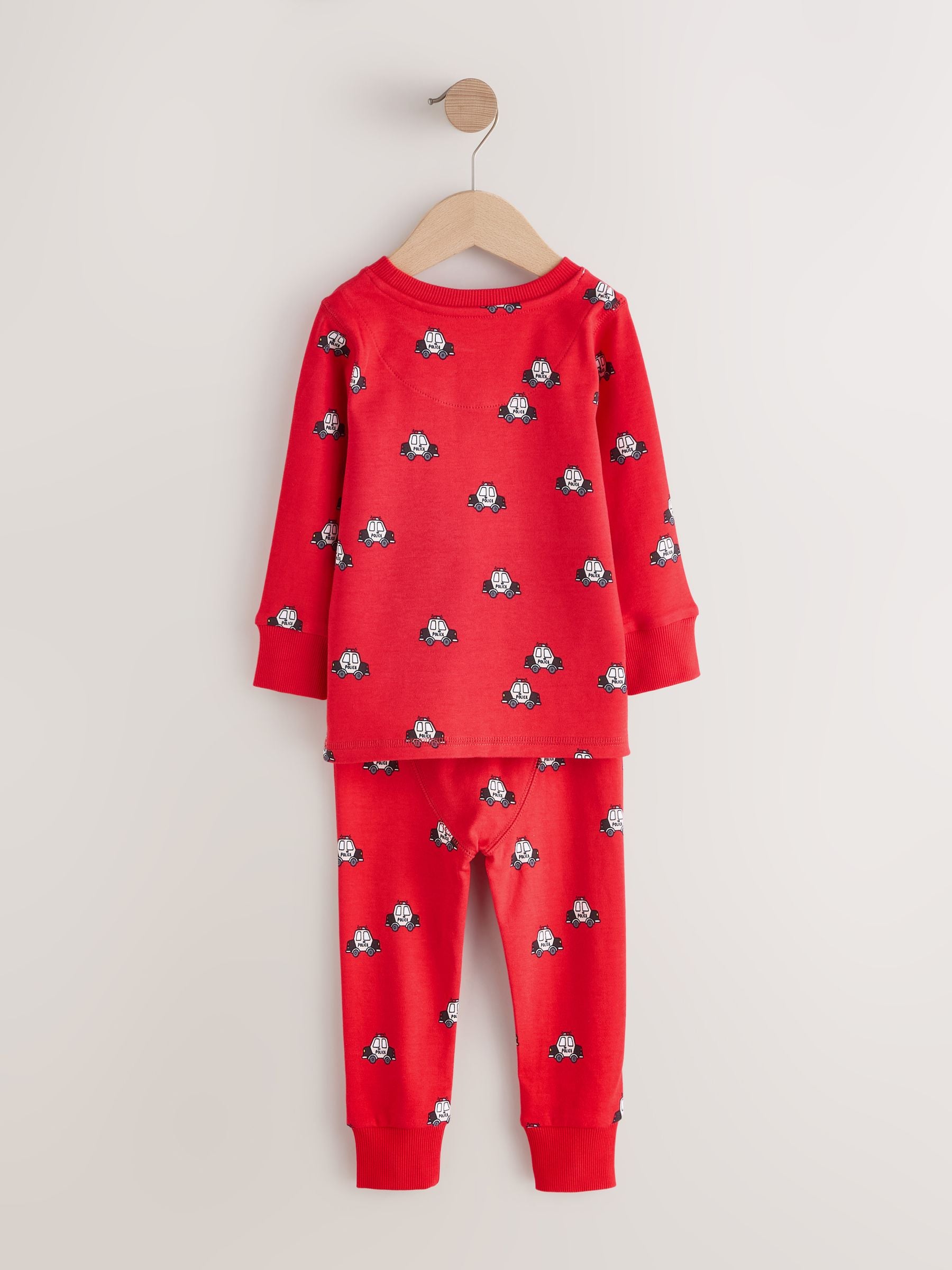 Donkerrood/blauw met hulpverleningsvoertuig - Mini Knusse Pyjama's 3 Set (9mnd-10jr)