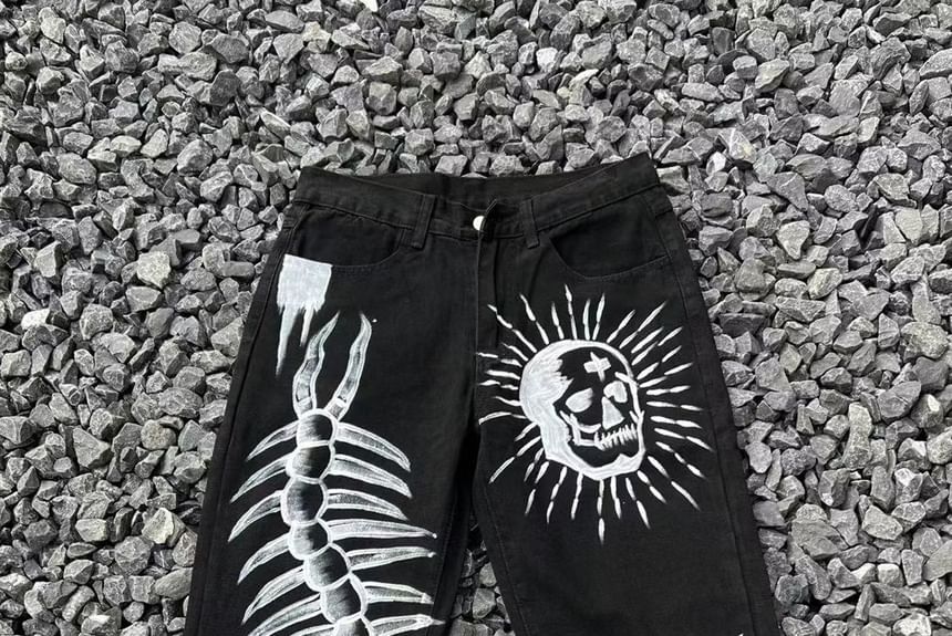 Nikoflin - Wijde jeans met hoge taille en geborduurde schedel