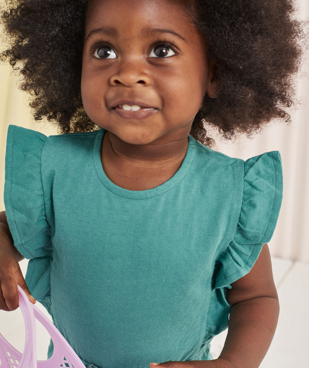 COMBISHORT BÉBÉ FILLE TURQUOISE EN COTON AVEC VOLANTS