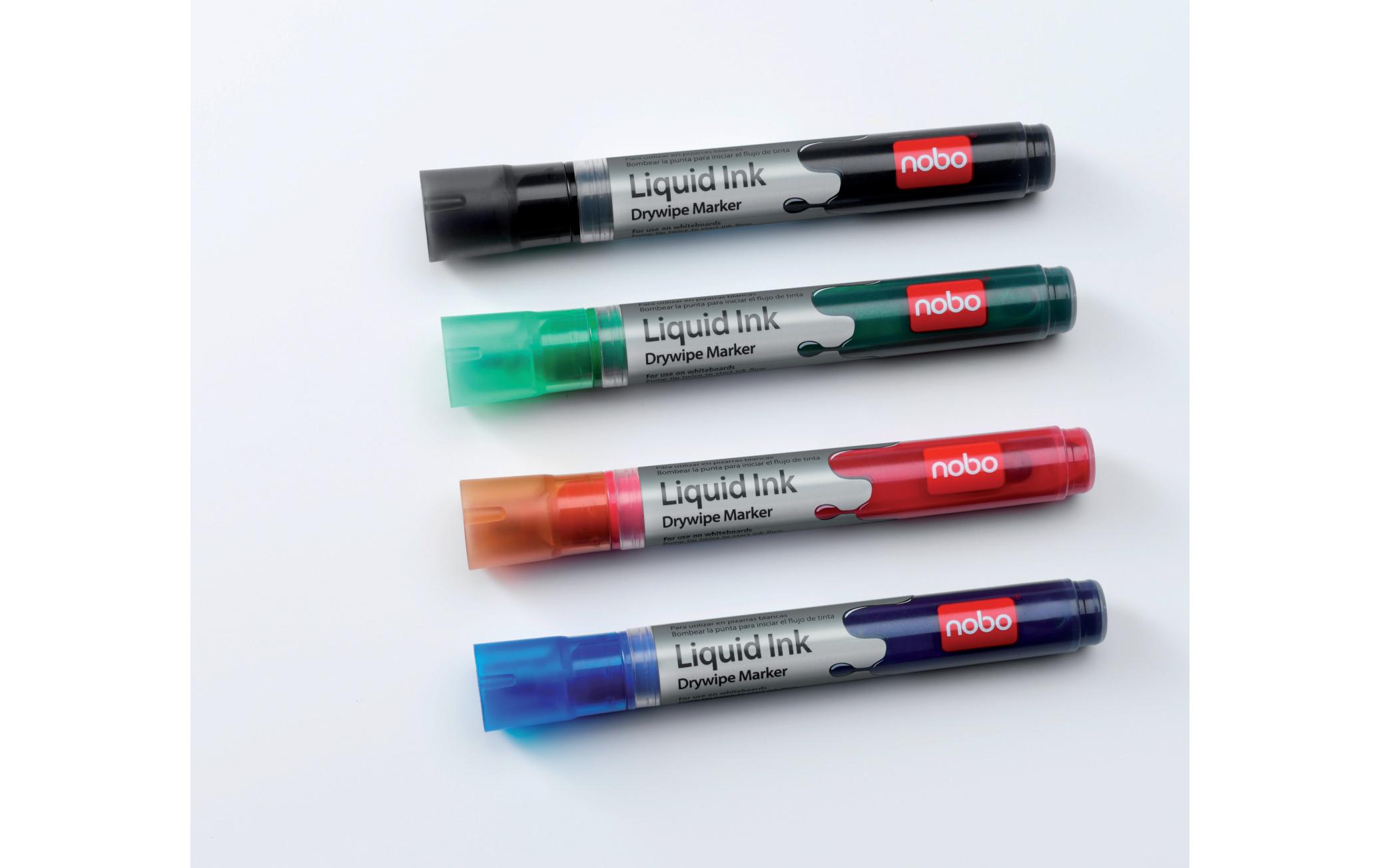 Liquid Ink Boardmarker, trocken abwischbar, 6 Stück3-in-1 Liquid Ink Boardmarker liefern auf Whiteboards, Flipcharts und OHP-Folien ein klares, farbintensives Schriftbild. Packungsinhalt: 6 trocken abwischbare Boardmarker mit 3-mm feiner Standard