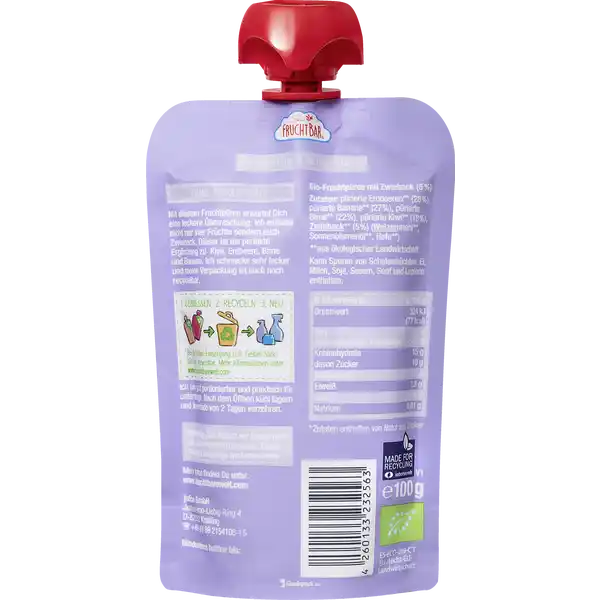Bio Fruchtpüree Kiwi Erdbeere Birne Banane Zwieback