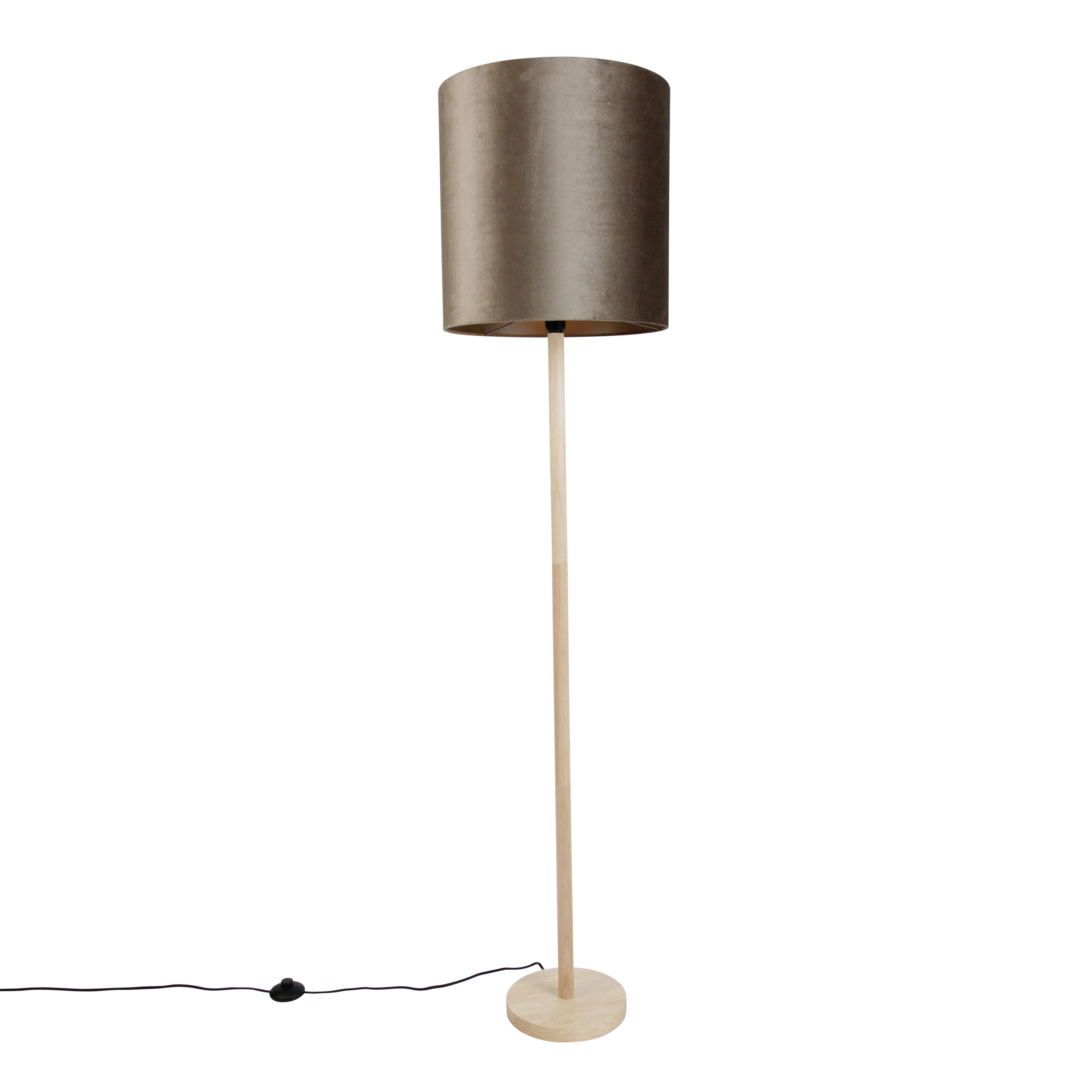 QAZQA Vloerlamp hout met velours kap taupe 40cm - Mels
