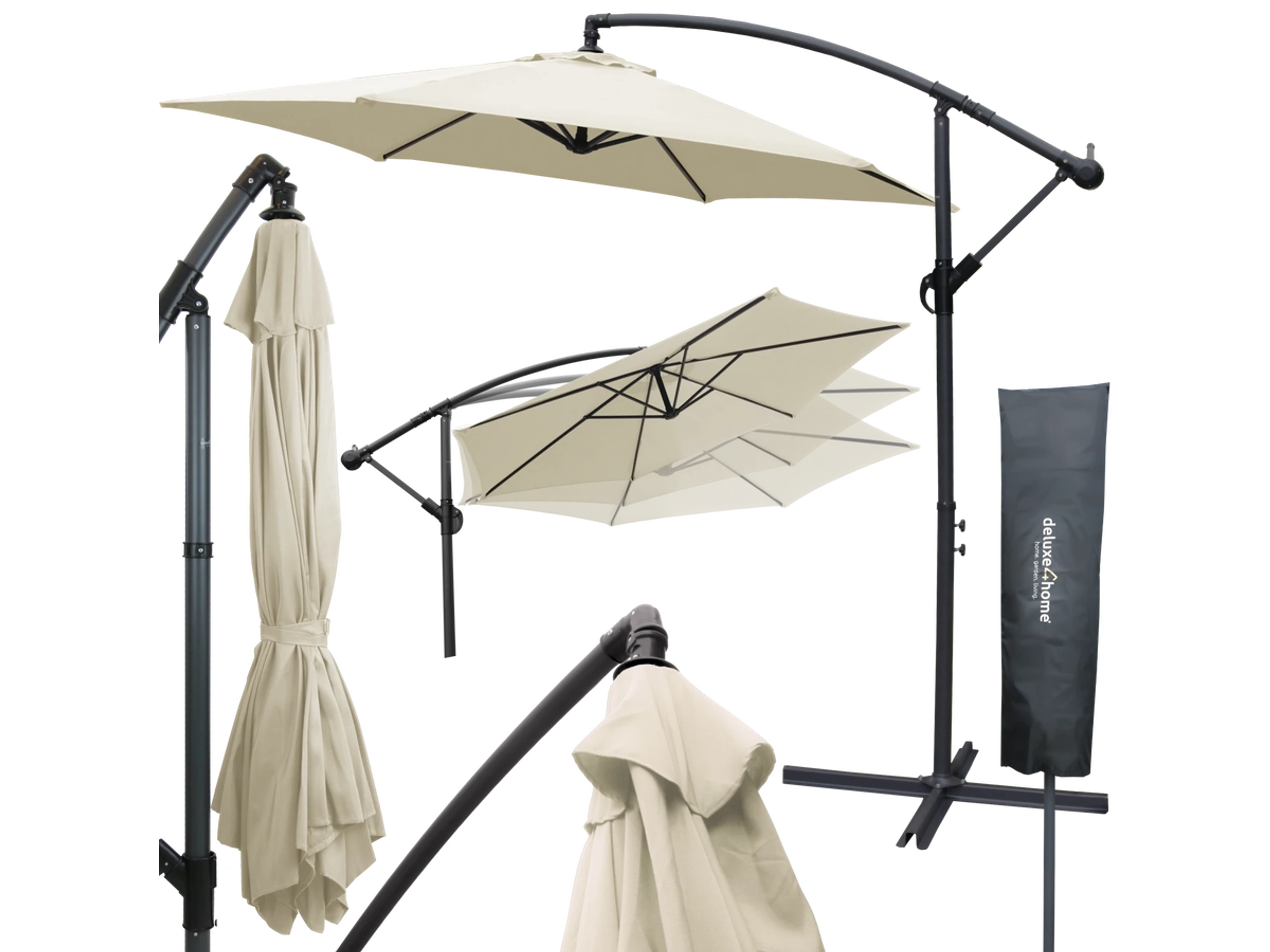 deluxe4home Sonnenschirm Ampelschirm mit Ständer Durchmesser 270cm Creme