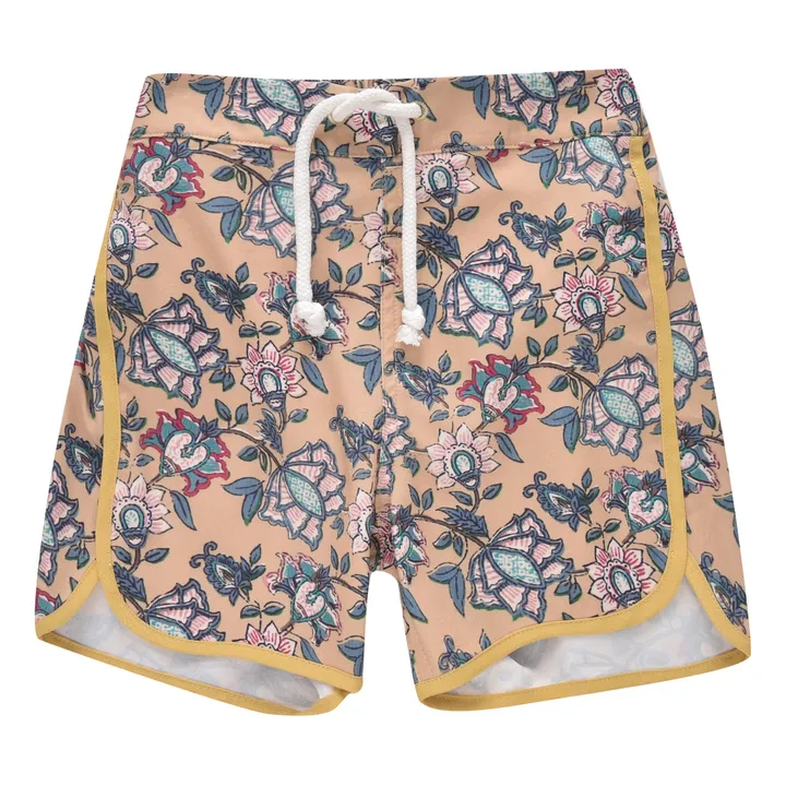 Louise Misha Short de Bain Nylon Recyclé Fleuri Aderi | Jaune moutarde
