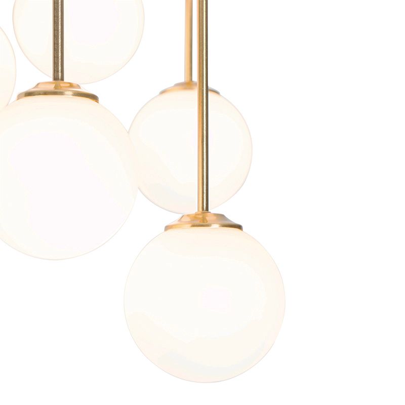 Moderne plafondlamp goud met opaal glas 9-lichts  - Athens