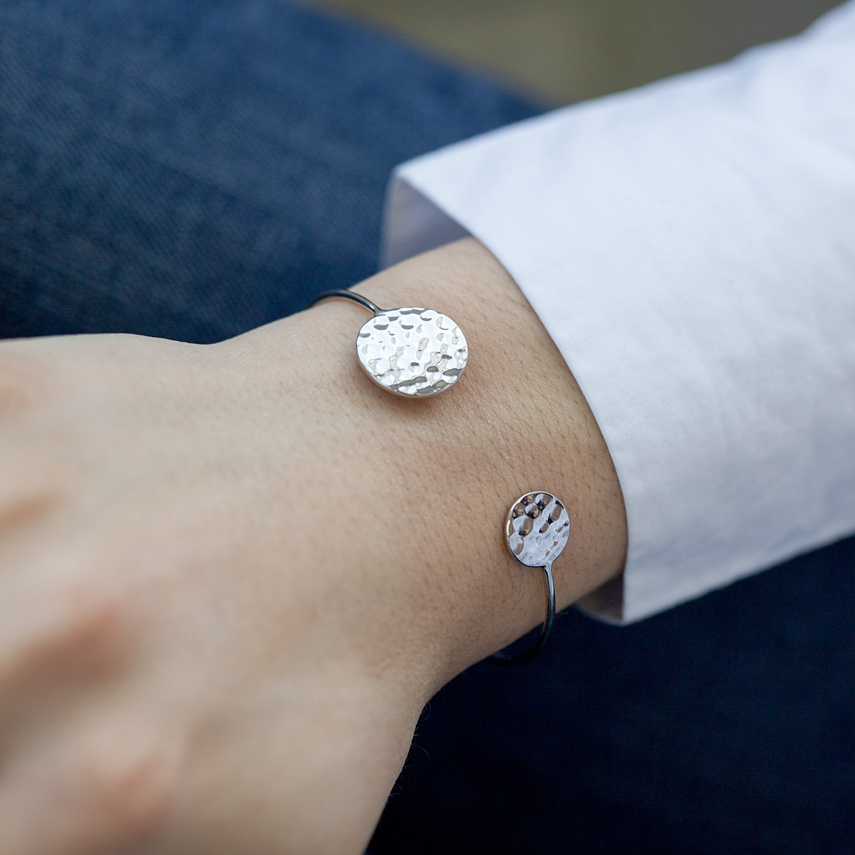 Bracelet argent 925 motif cercle martelé 58 mm