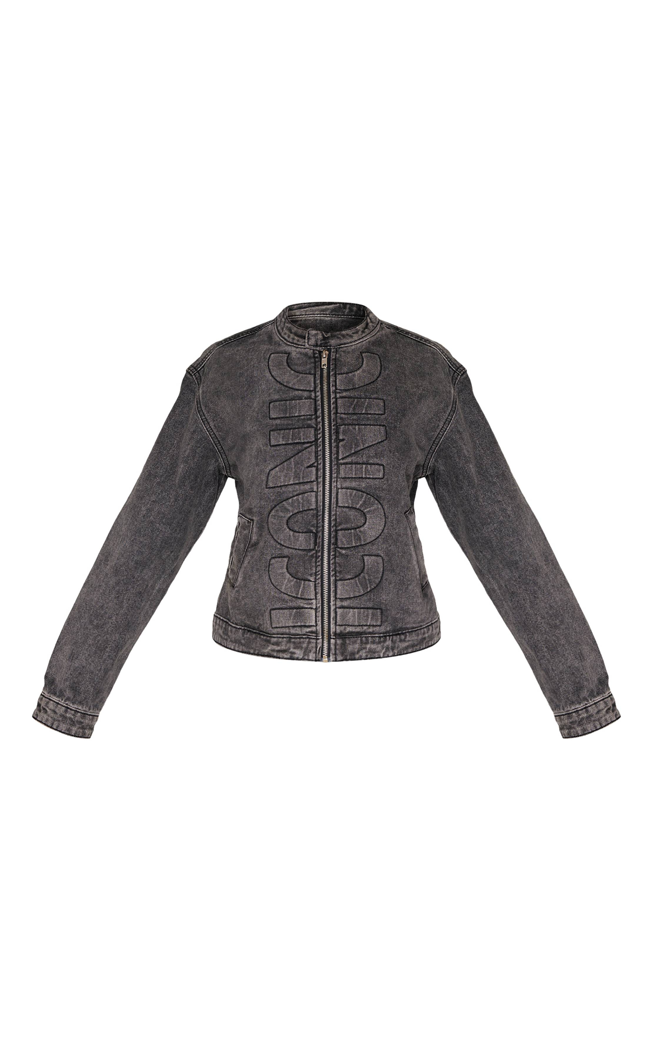 Noir Délavé Veste En Jean Gaufré Iconic Petite