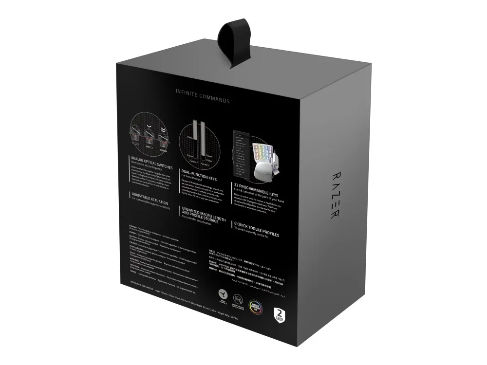 Razer Tartarus Pro - Tastatur - med 8-way directional thumbpad, scrollhjul, tastdefineringsindikator, hyperrespons-tommelknap, mellemrumsaktuator - bagbelyst - USB - tastkontakt: Razer Analog Optical Switches - kviksølvshvid