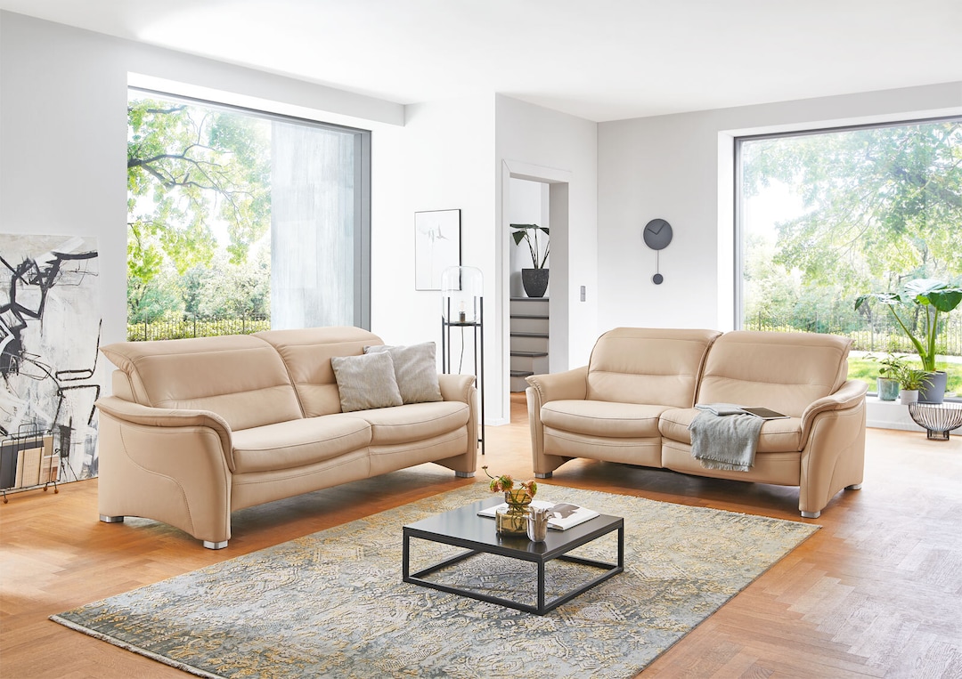 com4lux Ledersofa 3-Sitzer 220 cm Ecru