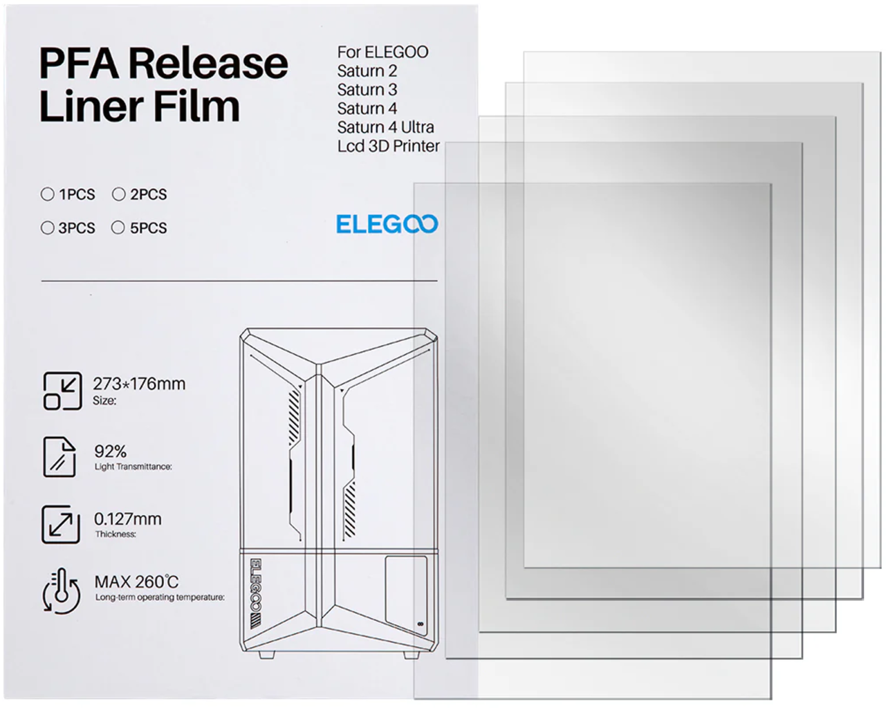 Elegoo  PFA Folie 5er-Set, Saturn 4/Ultra/16K (5 Stk)    Ersatzteil