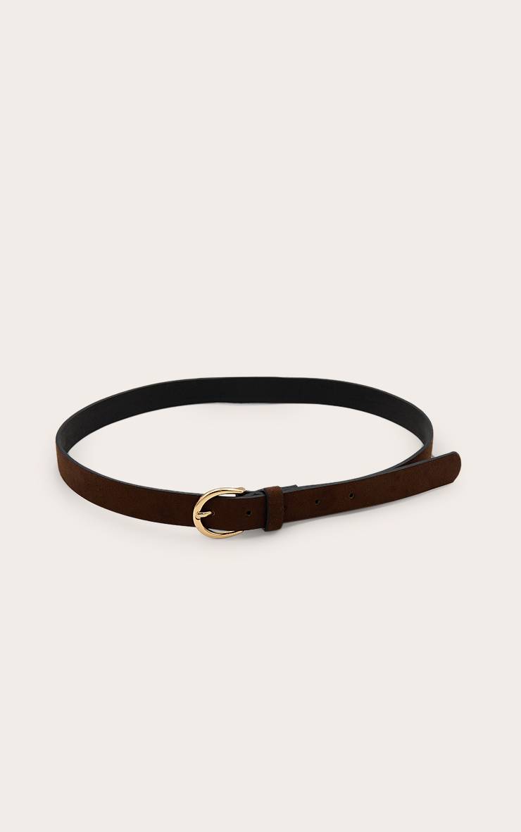 Chocolat Ceinture Fine En Faux Suède Avec Boucle Croissant Dorée