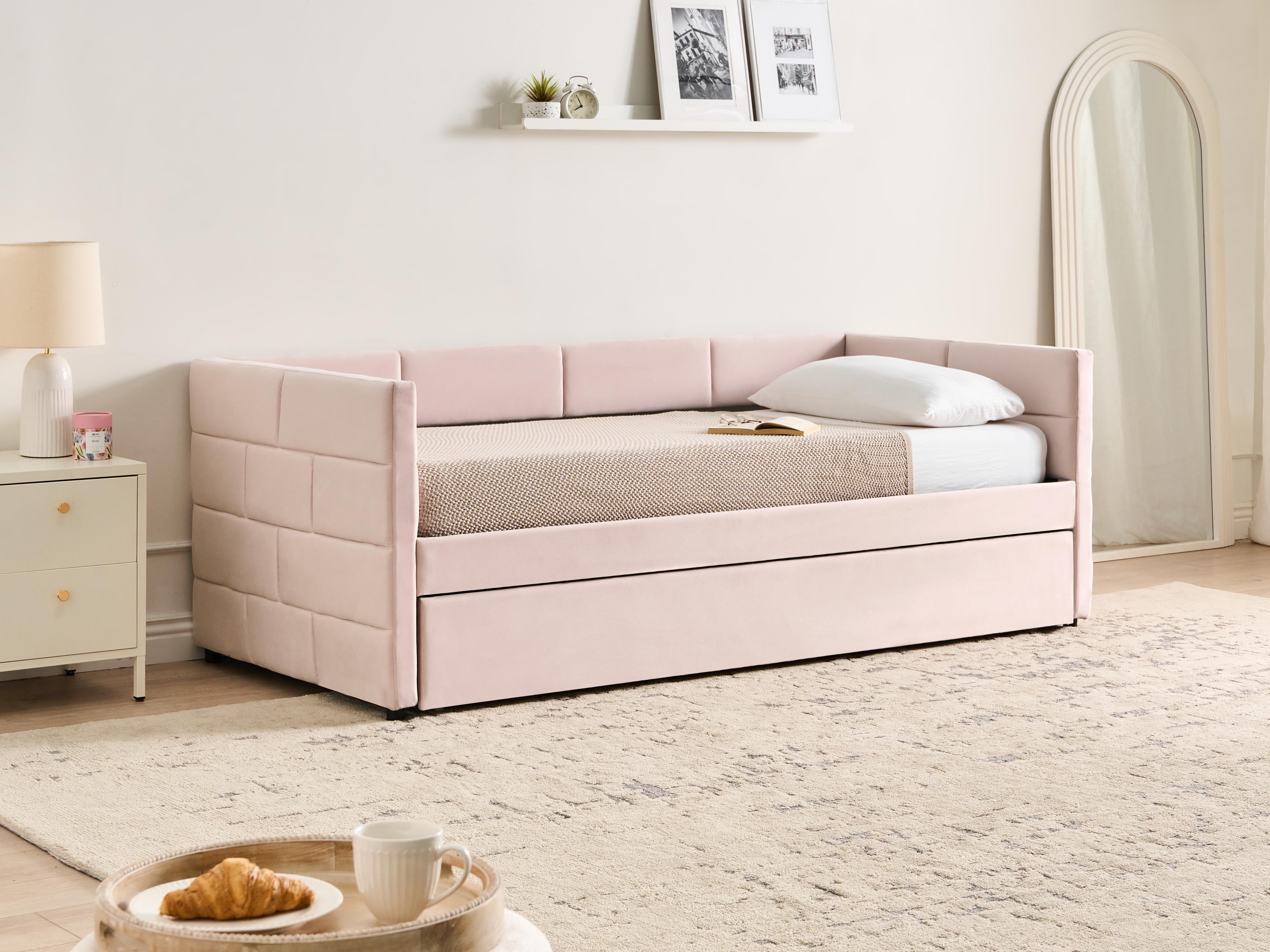Onderschuifbed Fluweel CHAVONNE 90 x 200 cm Roze