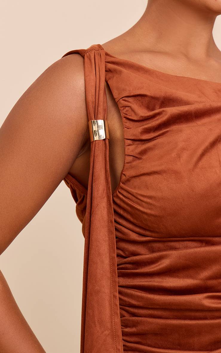 Rouille Haut Drapé Shape En Synthétique Épaules Dénudées Avec Bordure Dorée