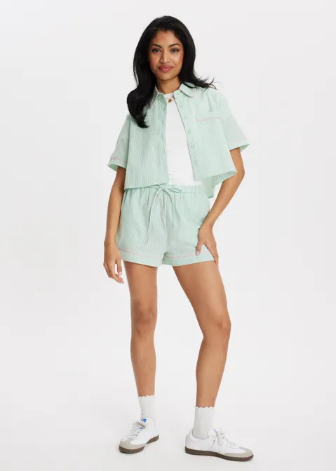 Gestreepte blouse met korte mouwen groen (GRN.L)