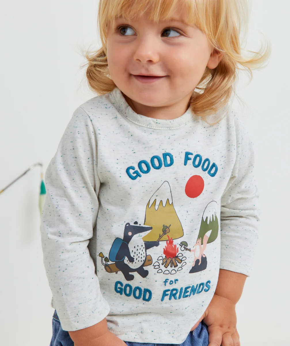 T-SHIRT BÉBÉ GARÇON GRIS MOUCHETÉ THÈME CAMPING