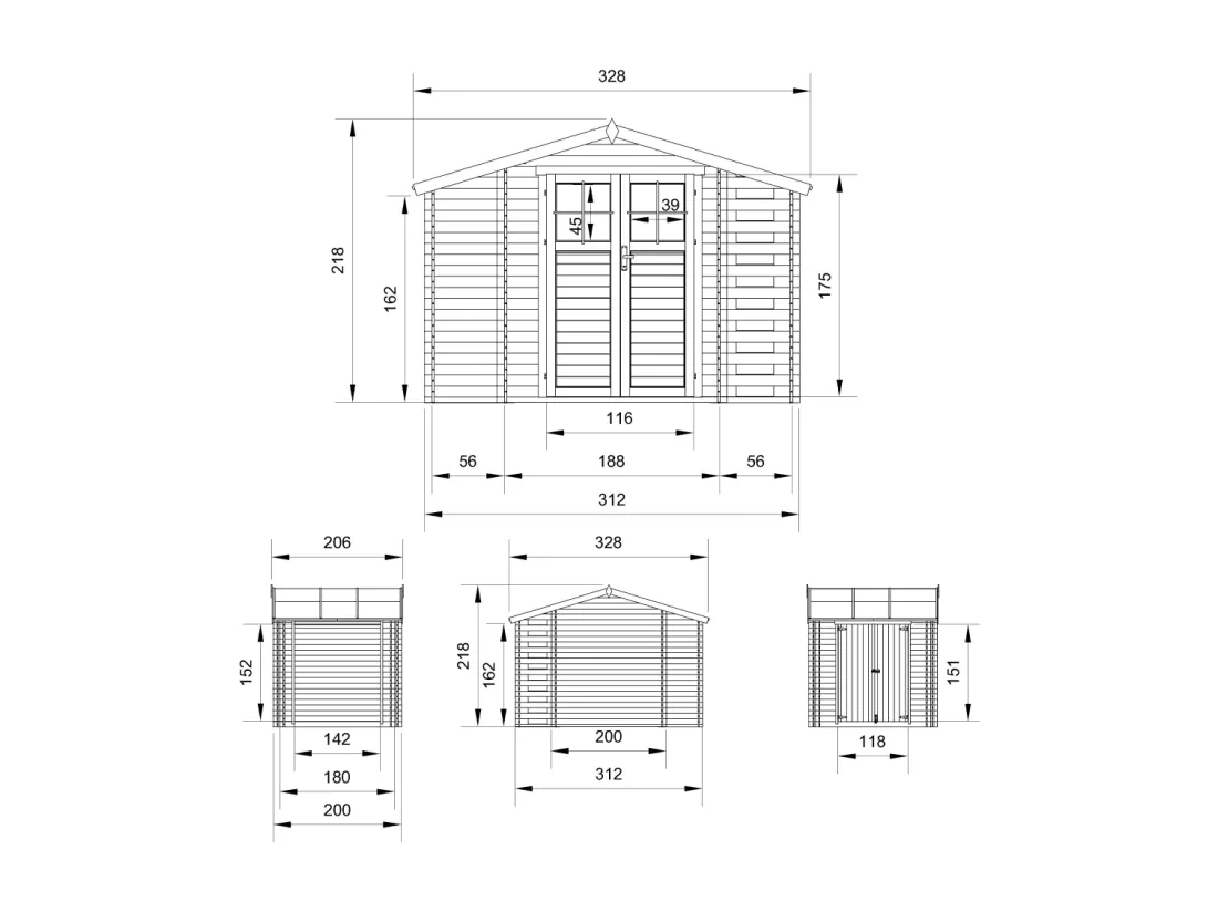 Abri de jardin en bois et range bûches extérieur - 3,53 + 0,97+0,97 m2 - TIMBELA M389F