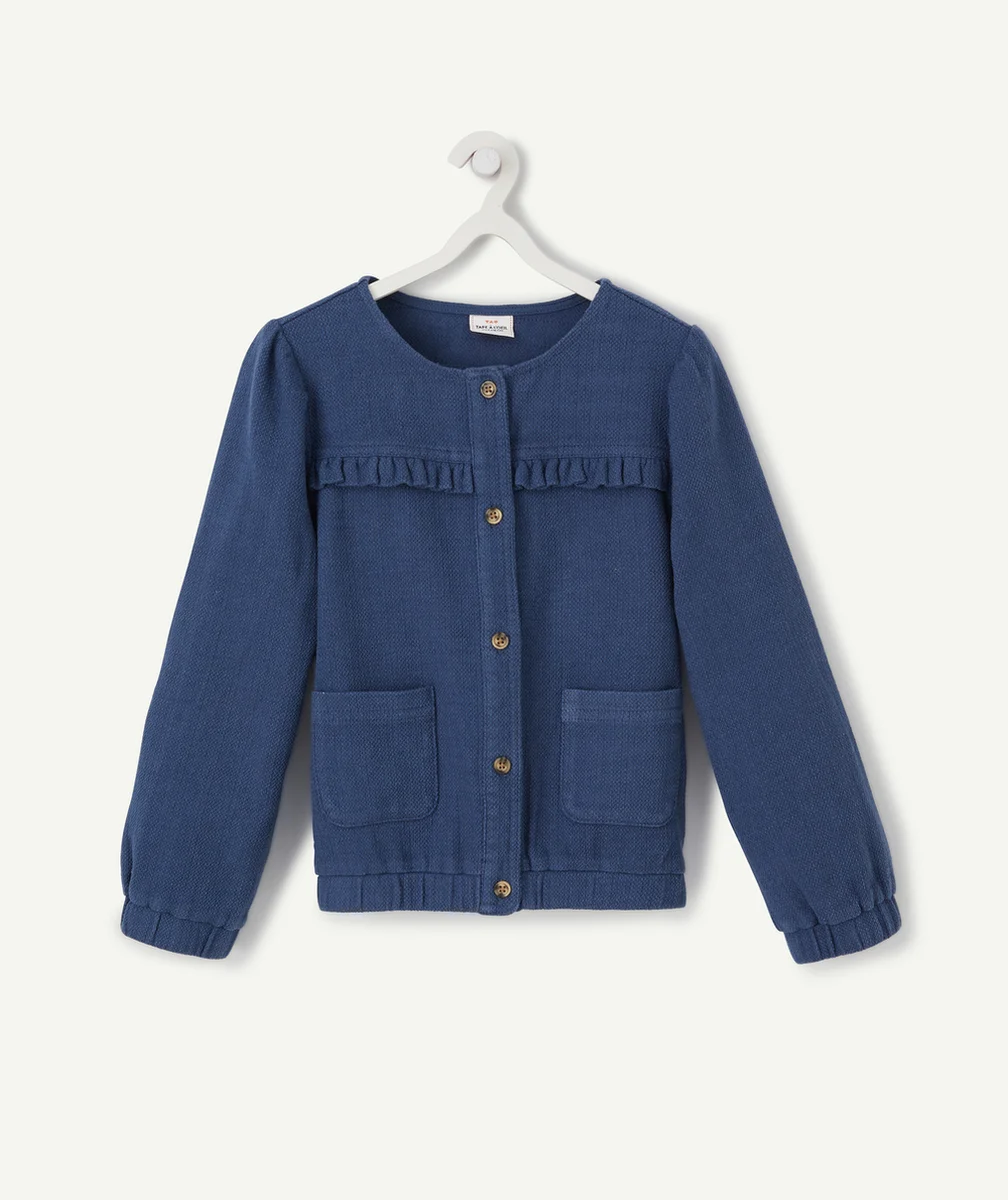 LA VESTE BOMBERS BLEUE EN COTON ET LIN