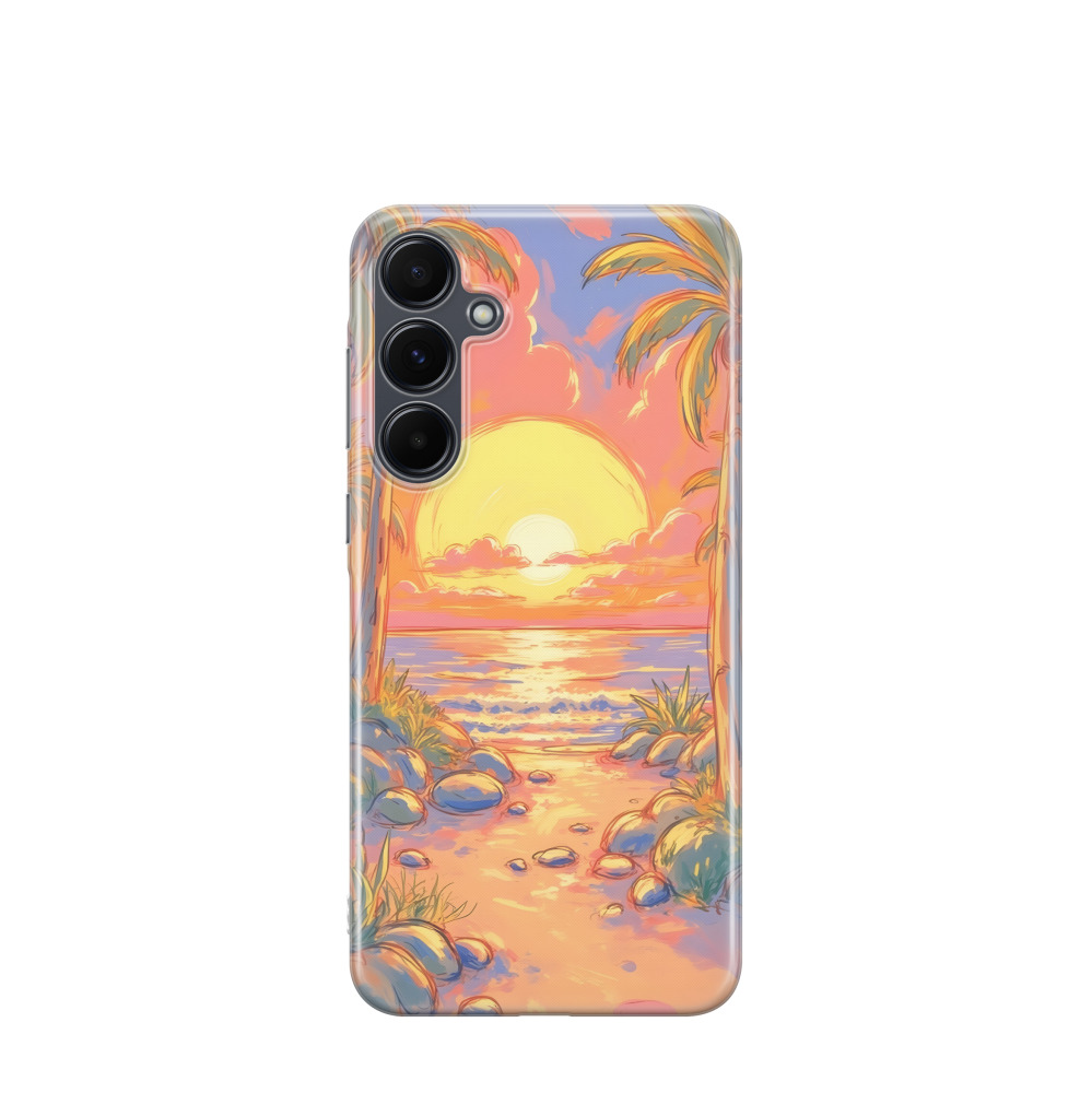 Samsung Galaxy A55 Gummi Hülle Aquarell Sommer 1 - Orange