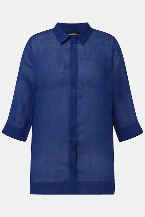 Ramie-Bluse, Hemdkragen, 3/4-Arm