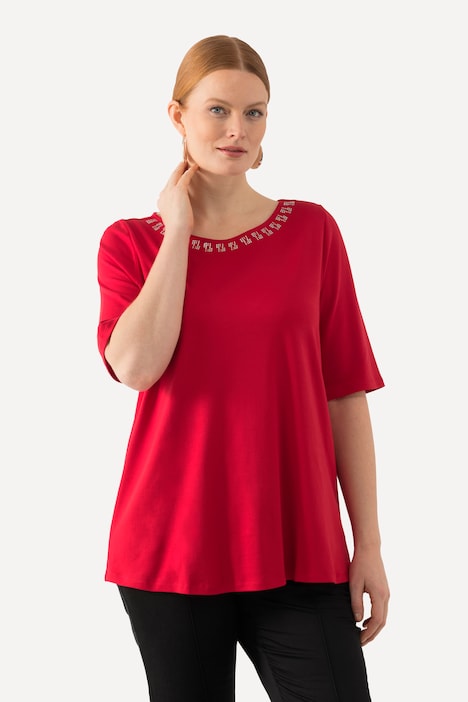 T-Shirt, Ziersteine, A-Linie, Rundhals, Halbarm