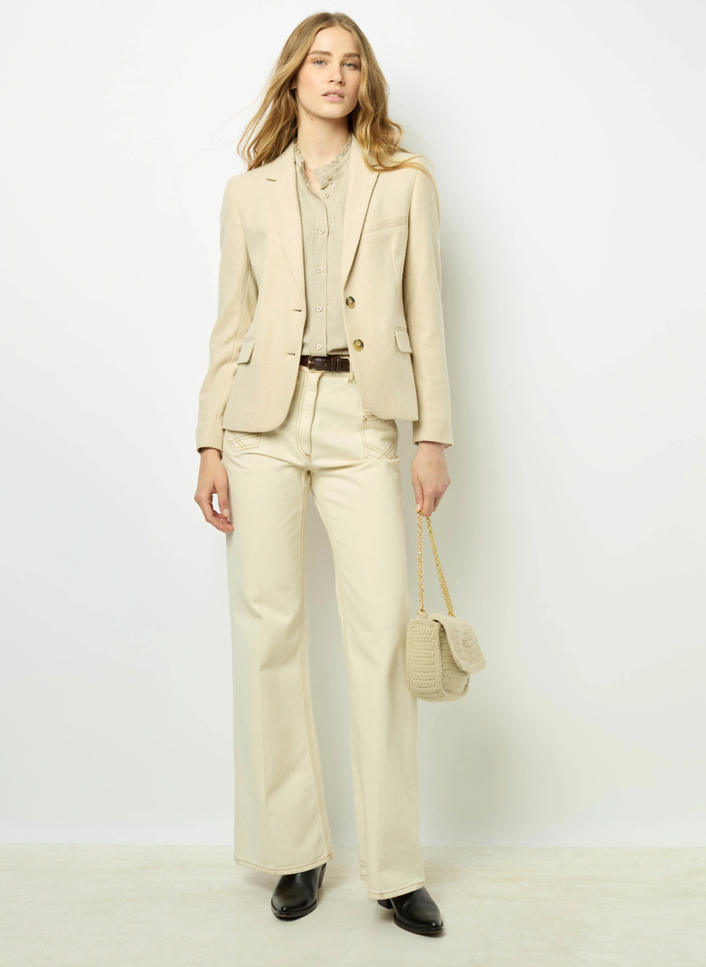 MANON - Veste tailleur droite en laine mélangée | Beige