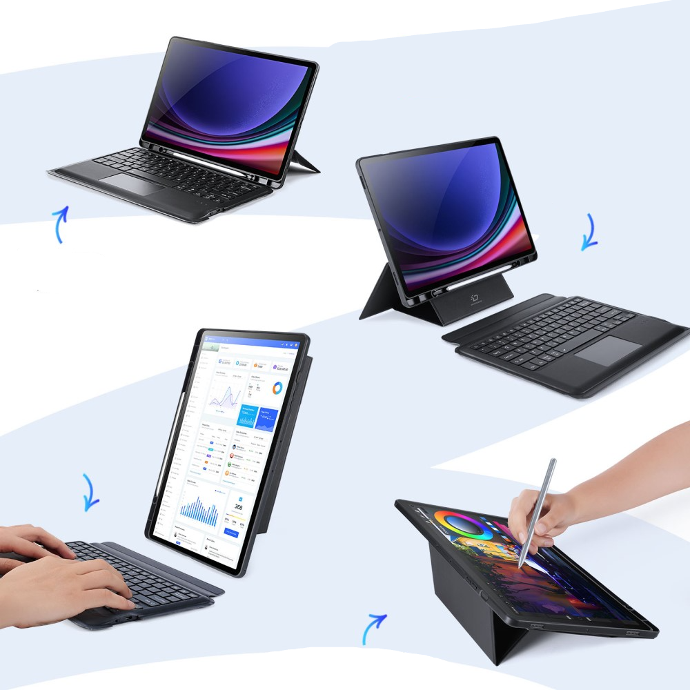 2in1 Samsung Galaxy Tab S10  Plus Leder Tasche Magnetische Bluetooth Tastatur   S-Pen Halterung (QWERTY) - Schwarz