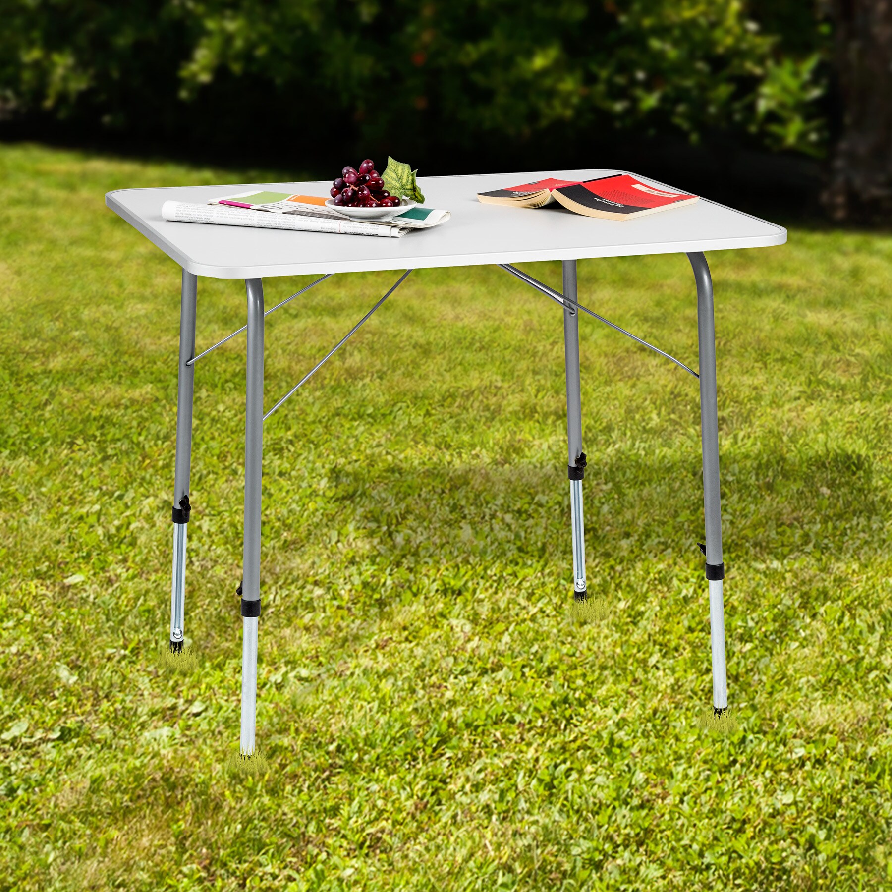 tectake® Campingtisch, klappbar, stufenlos höhenverstellbare Beine, 80 x 60 x 68 cm