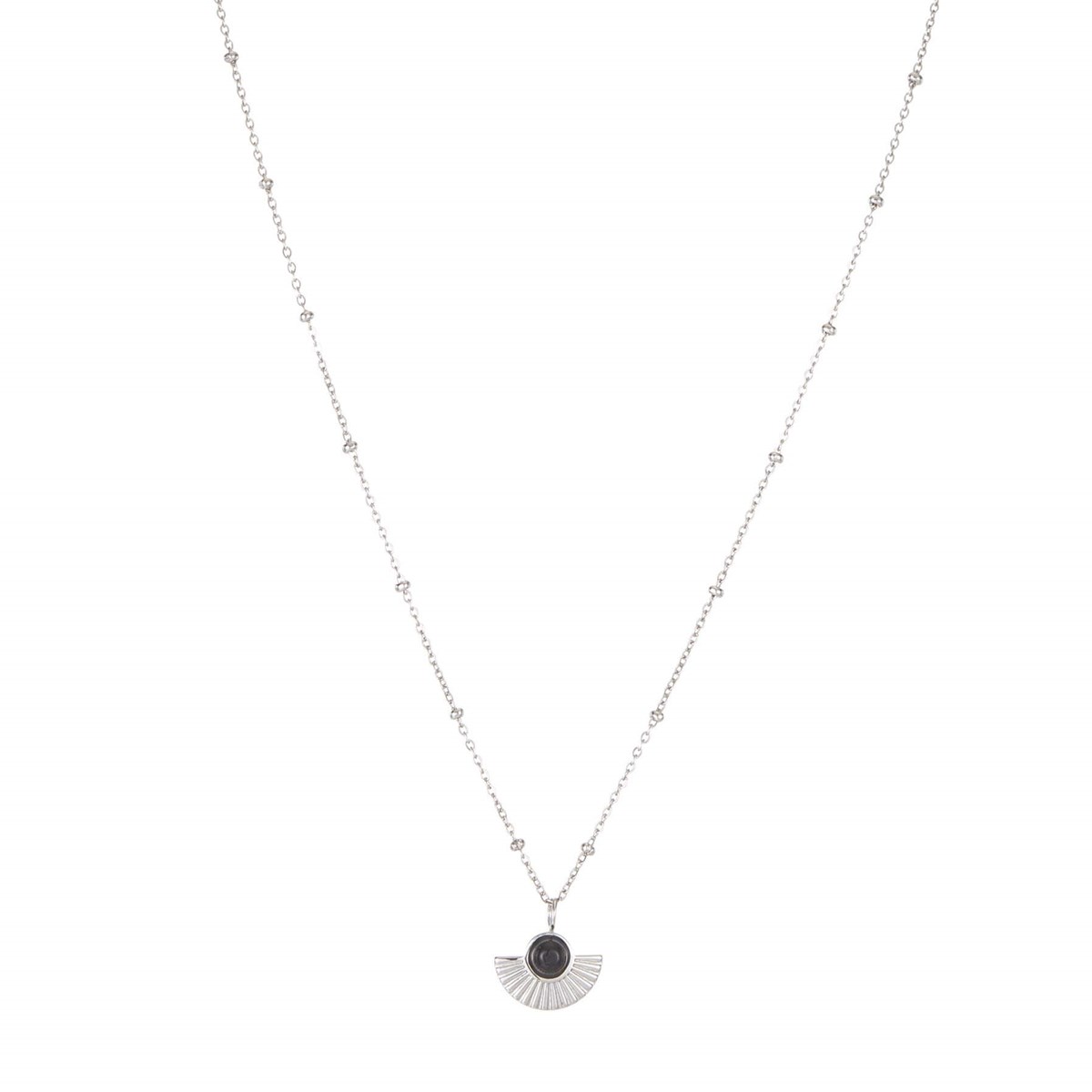 Collier Eventail acier Obsidienne